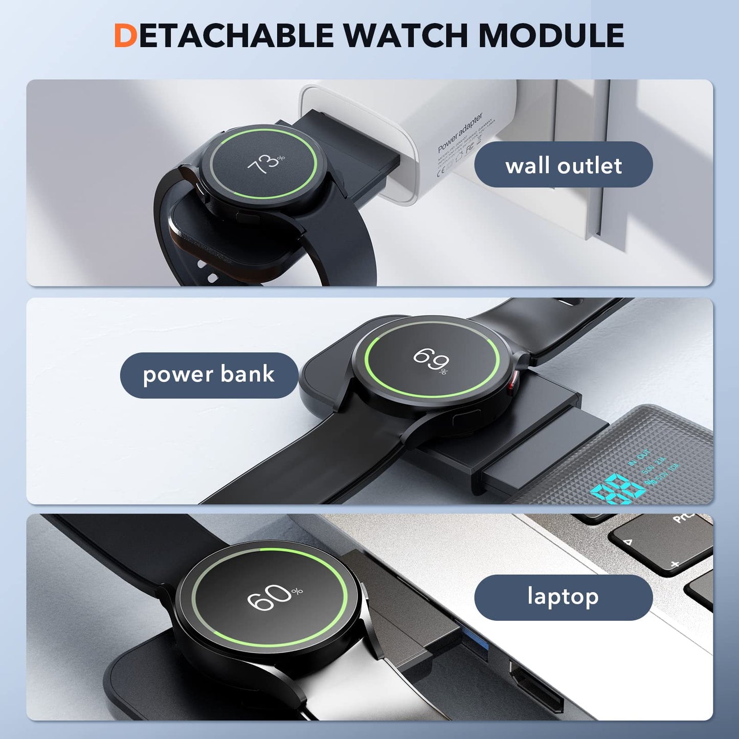 Samsung Wireless Charger 3 in 1 Charging Station Galaxy Watch Charger for Samsung S24 Ultra Plus S23 S22 S21 S20 Z Fold Flip6/5/4/3(Black)