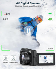4K Digital Camera for Photography and Video, Autofocus Anti-Shake 48MP Vlogging Camera for YouTube(Black)