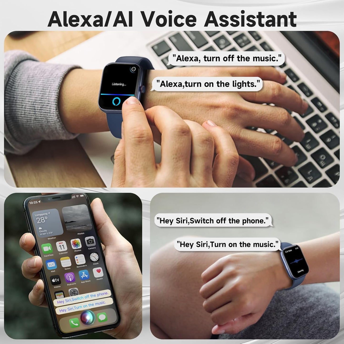 Smart Watch, Alexa Built-in, Answer/Make Calls, 1.91" HD Screen Fitness, IP68 Waterproof, 100 Sports, Heart Rate Monitor, Sleep Tracker,Blue