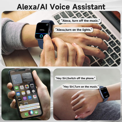Smart Watch, Alexa Built-in, Answer/Make Calls, 1.91" HD Screen Fitness, IP68 Waterproof, 100 Sports, Heart Rate Monitor, Sleep Tracker,Blue