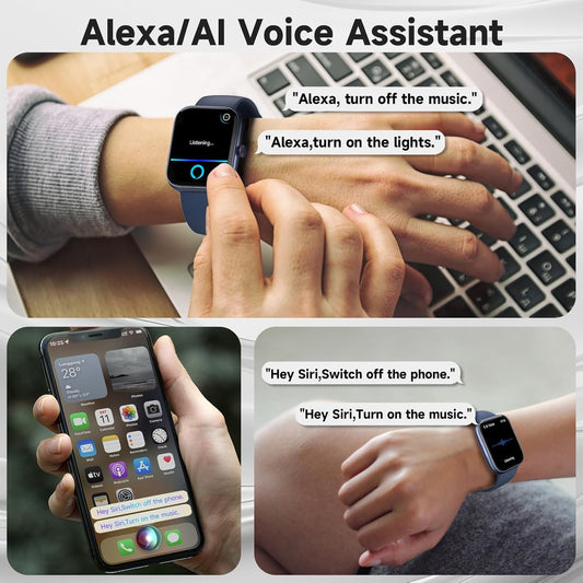 Smart Watch, Alexa Built-in, Answer/Make Calls, 1.91" HD Screen Fitness, IP68 Waterproof, 100 Sports, Heart Rate Monitor, Sleep Tracker,Blue