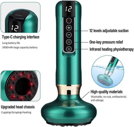 Household Electric Scraping and Cupping Instrument Vacuum Negative Pressure Heating Gravity Operator Cupping Device - Rechargeable(green)