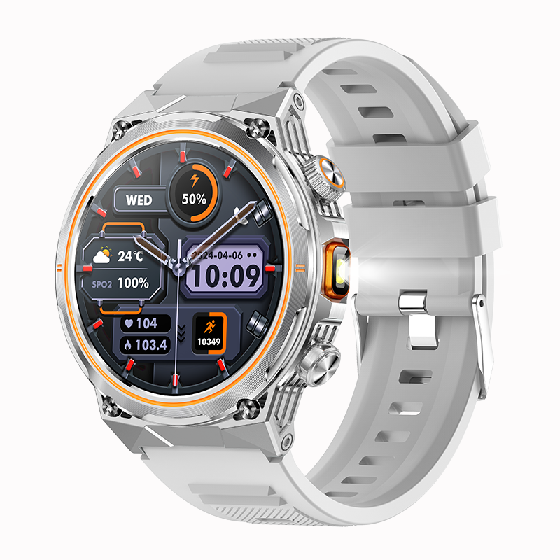 Smartwatch with a white band on a white background