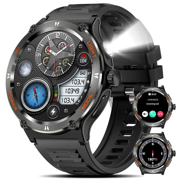 Chronus 1.53" HD Screen Smart Watch for Men: Fitness Tracker, Waterproof, Heart Rate, LED Flashlight, Bluetooth Call - Chronus