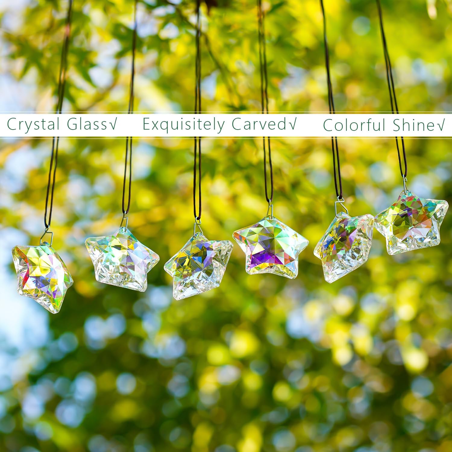 Set of 6 Crystal Stars Ornaments 1.8" Star Prisms Xmas Tree Decorations Crystal Hanging Ornament for Wedding Party Home Decor (AB Color) - Chronus