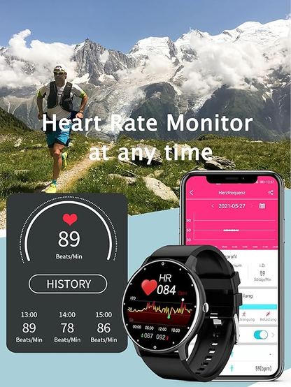 Chronus Smart Watch for Women Men, Fitness Tracker, Waterproof (Black)