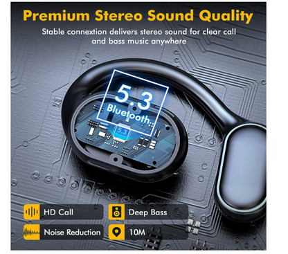 Waterproof Bone Conduction Wireless Earbuds, Running Headphones with Earhooks Black