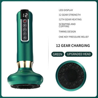 Household Electric Scraping and Cupping Instrument Vacuum Negative Pressure Heating Gravity Operator Cupping Device - Rechargeable(green)