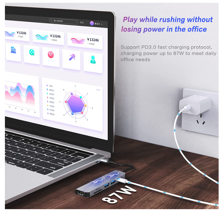 USB C HUB, Multiport USB C Adapter for Macbook Pro Air Accessories, 6 in 1 Dongle HUB with 4K HDMI, sliver - Chronus