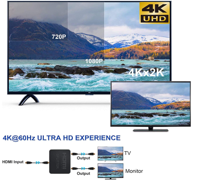 4K 60HZ HDMI Splitter,HDMI 2.0 Splitter for Dual monitors, Black - Chronus