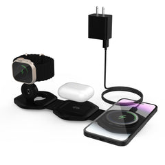 Magnetic Wireless Charger for iPhone: Fodable 3 in 1 Charging Station for Multiple Apple Devices - Travel Charging Pad Dock for Apple Watch iPhone 16 15 14 13 12 Pro Max Plus & Airpod