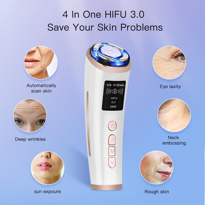 HIFU 3in1 Facial Machine: Wrinkle Removal, Ultrasound RF EMS, Skin Rejuvenation, AntiAging(white)