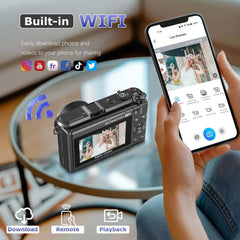 8K Digital Camera for Photography, 88MP WiFi Vlogging Camera for YouTube with 18X Digital Zoom (Black)