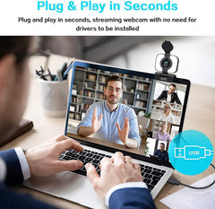 1080P Webcam, Ring Light, Microphone, Privacy Cover, Tripod (Black) - Chronus