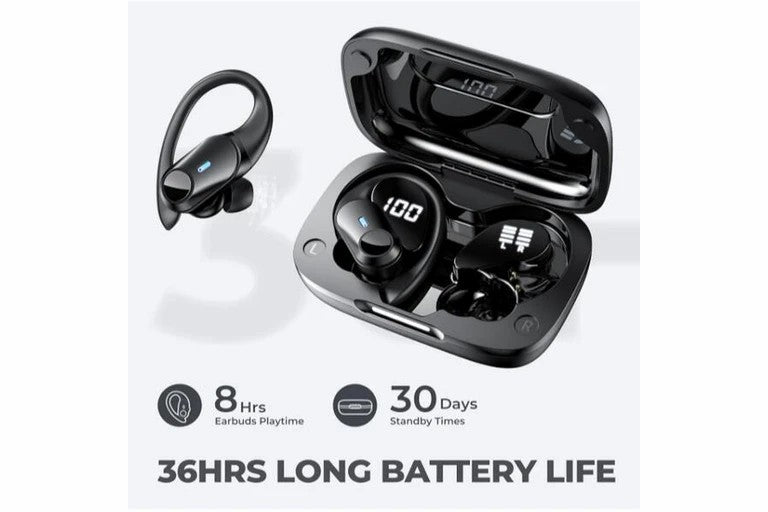 Wireless Earbuds Bluetooth Headphones with Deep Bass Stereo OverEar buds Black