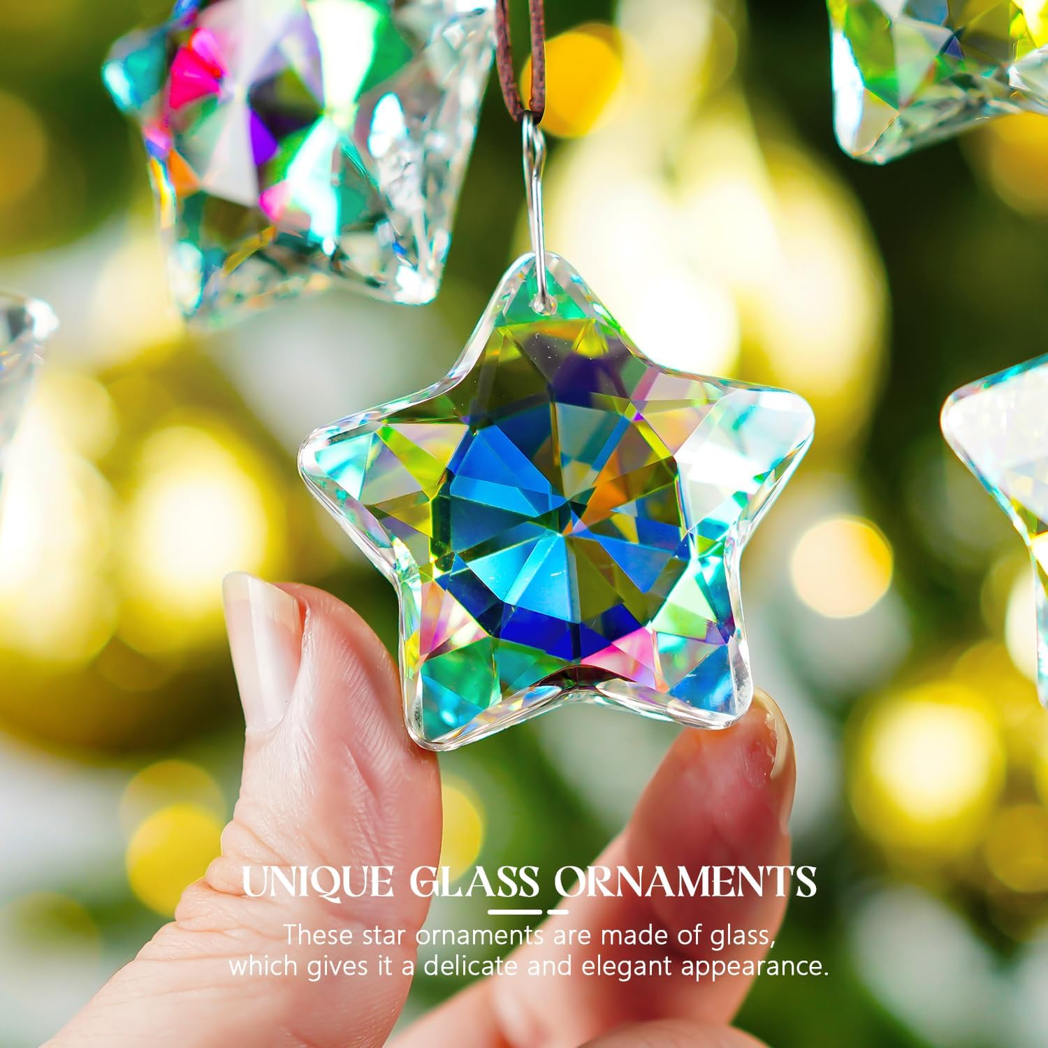 Set of 6 Crystal Stars Ornaments 1.8" Star Prisms Xmas Tree Decorations Crystal Hanging Ornament for Wedding Party Home Decor (AB Color) - Chronus