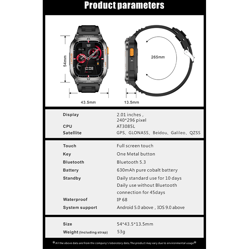Smartwatch QX18 GPS Compass Flashlight 650mAh Long Battery Life
