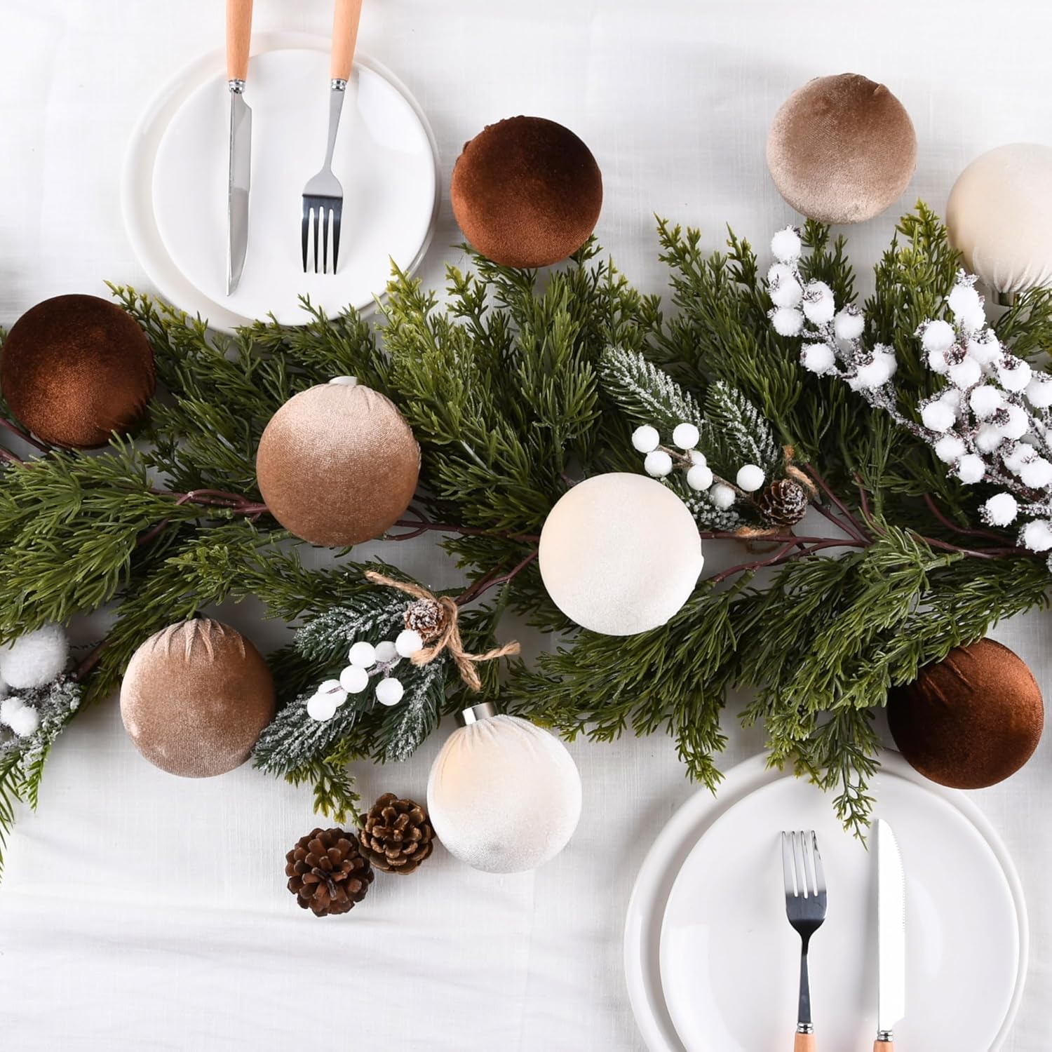 Brown Velvet Christmas Tree Ornaments - 15pcs Shatterproof Christmas Balls for Xmas Trees Decorations - Multicolor Brown Neutral Beige, 80mm 3.15inch - Chronus