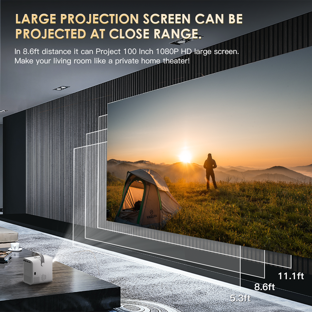 Mini Projector P10 4K HD Supports 150-inch Screens, Built-in Dual Speakers, WiFi, Android 10.0 - Chronus