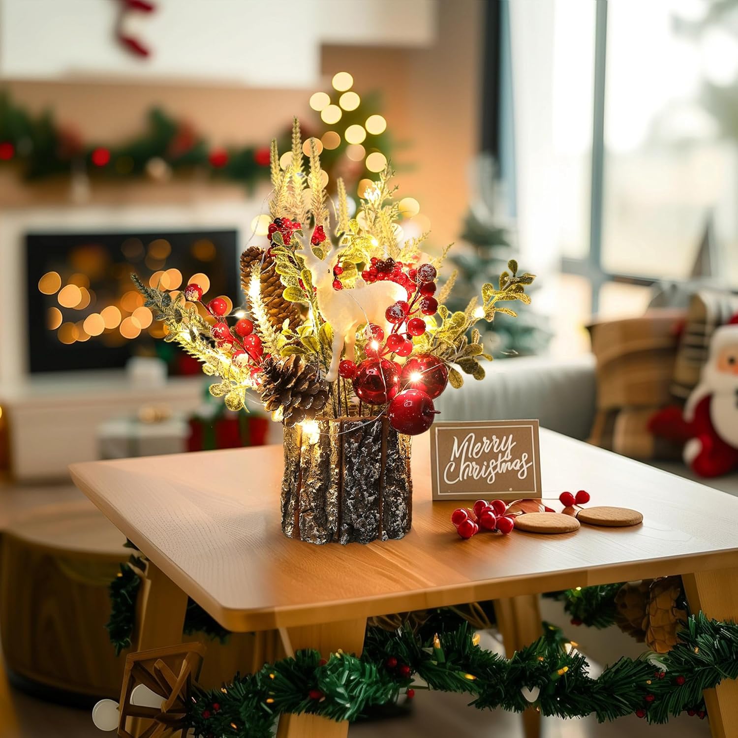 Xmas Decor Small Christmas Tree with Lights - Artificial Tabletop Lighted Mini Christmas Tree with Christmas Ornaments Gnomes Indoor for Office Desk Home Decorations - Chronus