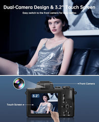 8K Digital Cameras for Photography - Autofocus 88MP WiFi Profession Camera with Dual-Lens - 16X (Black)