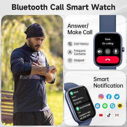 Smart Watch, Alexa Built-in, Answer/Make Calls, 1.91" HD Screen Fitness, IP68 Waterproof, 100 Sports, Heart Rate Monitor, Sleep Tracker,Blue