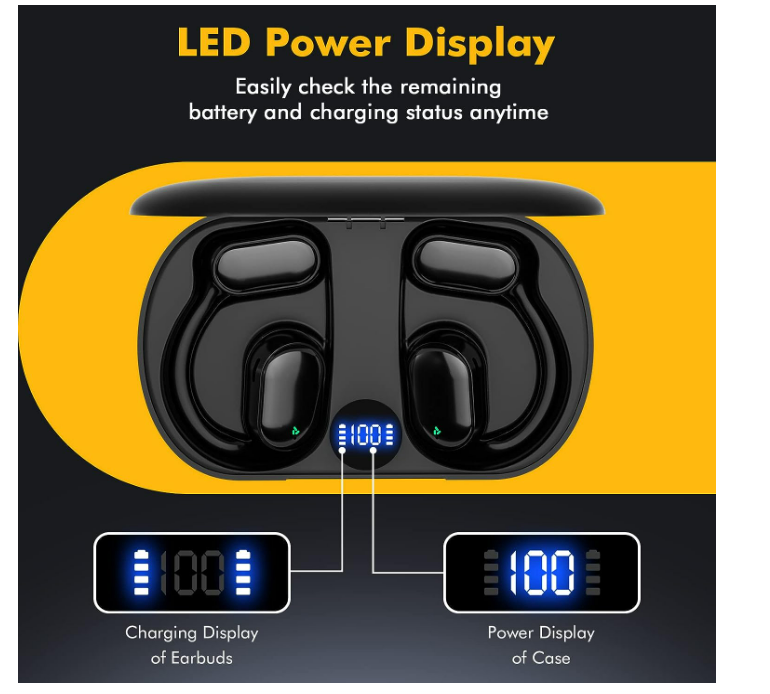Waterproof Bone Conduction Wireless Earbuds, Running Headphones with Earhooks Black