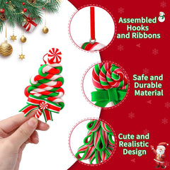 16Pcs Christmas Lollipop Ornaments, Colorful Mini Candy Cane Hanging Ornaments Polymer Clay Peppermint Pendants for Xmas Tree Party Home Decorations(Various colors) - Chronus