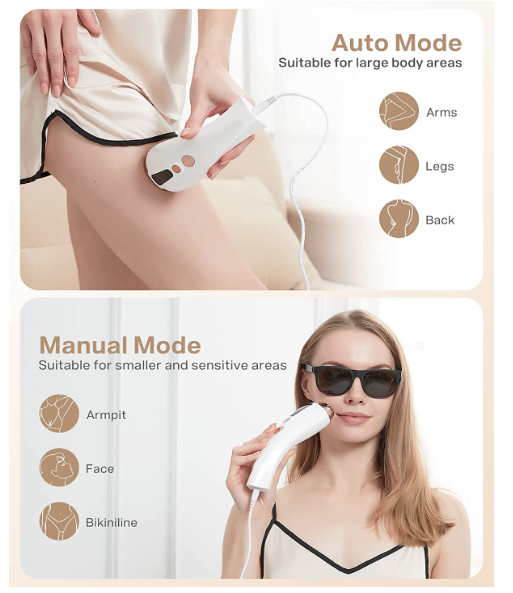 IPL Hair Removal Device with Ice Cooling, Unlimited Flashes, 6 Energy Levels – At-Home Laser Hair Removal for Women and Men