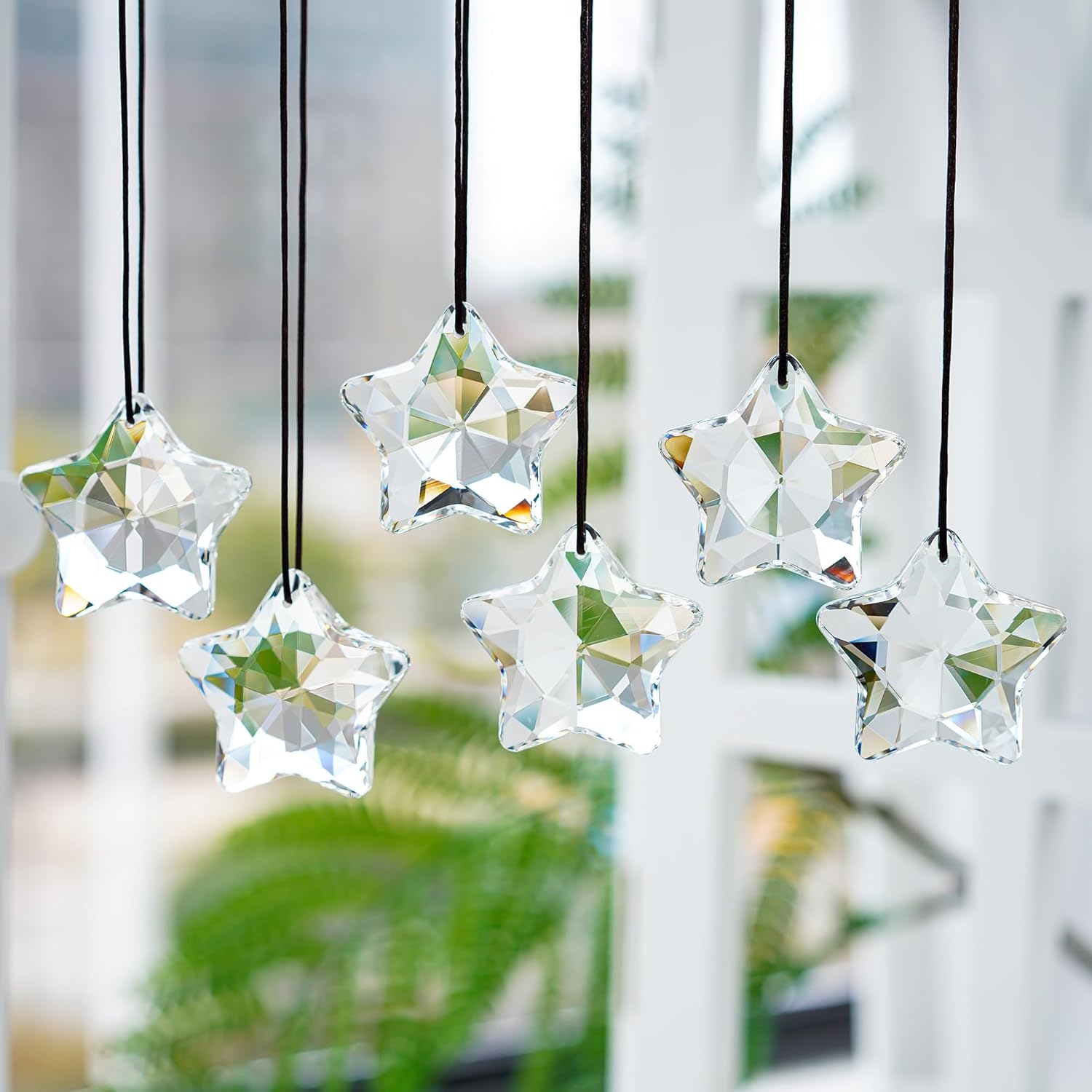 Set of 6 Crystal Glass Christmas Ornaments Clear Faceted Glass Christmas Star Crystal Hanging Ornaments for Xmas Tree Winter New Year Party Supplies - Chronus