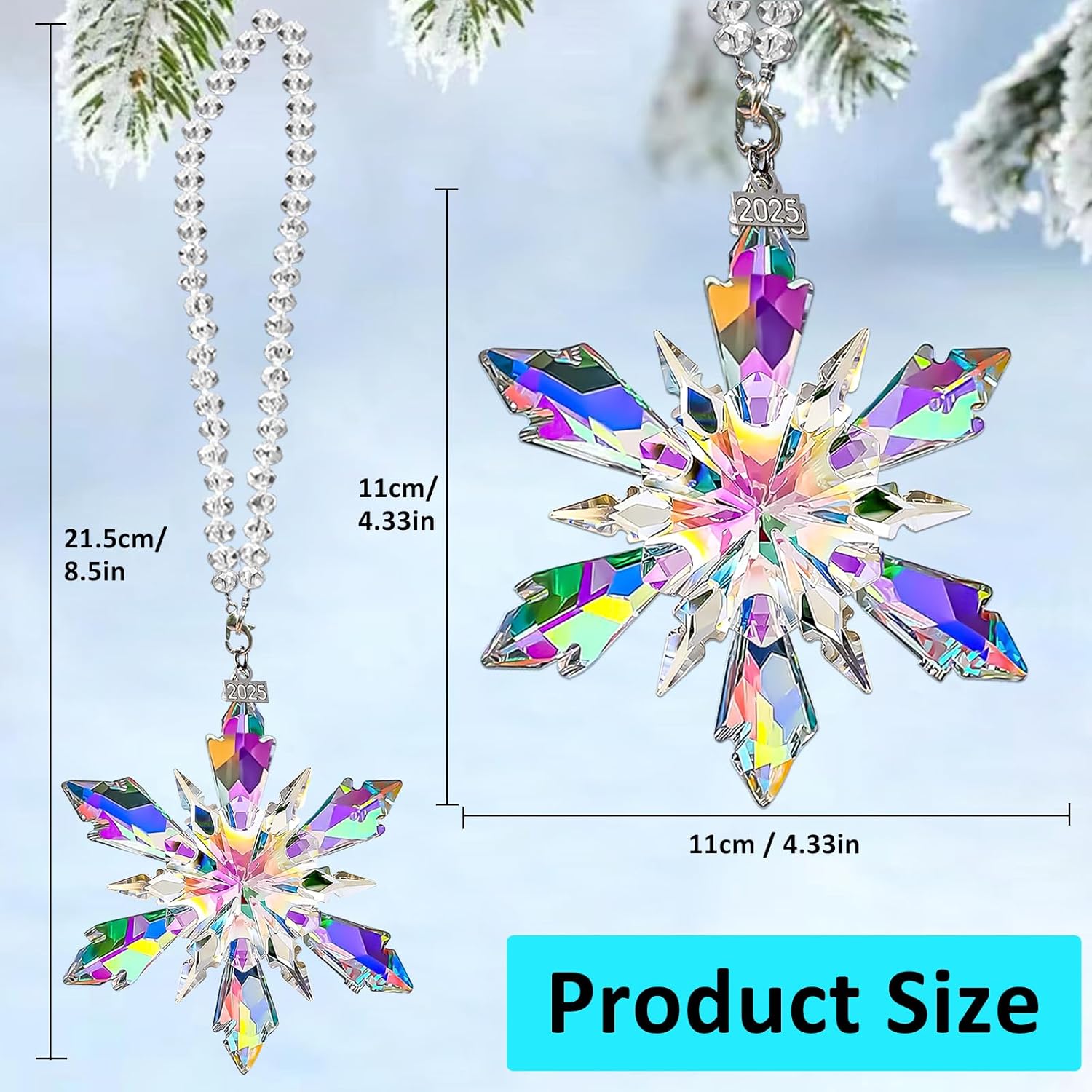 Annual Edition Crystal Christmas Ornaments, Snowflake Star Ornaments for Christmas Tree, Beautiful Colorful Ornament Gifts for Family Friends - Chronus