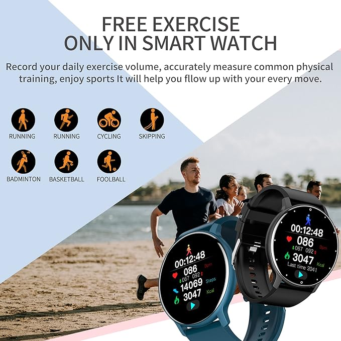 Chronus Smart Watch for Women Men, Fitness Tracker, Waterproof (Black)