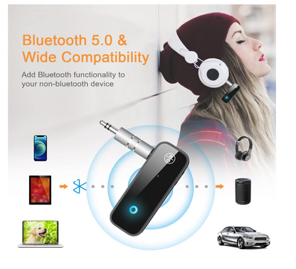 Bluetooth AUX Adapter for Car, 3.5mm Wireless Audio Receiver for Car Stereo (Black)