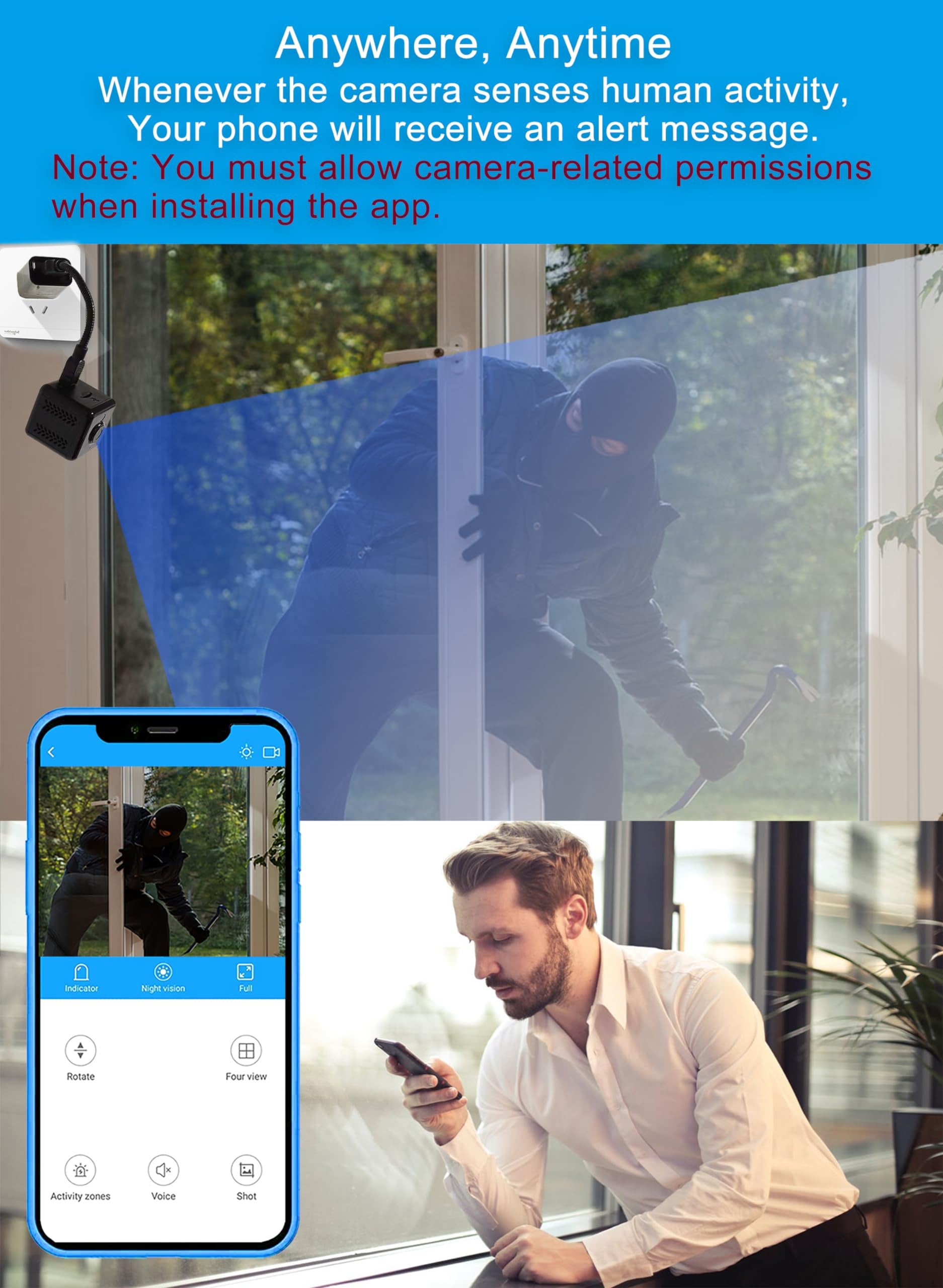Wireless Network Camera - Built-in Battery, Continuous Recording(Black) - Chronus