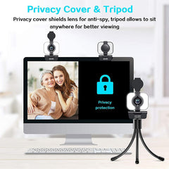 1080P Webcam, Ring Light, Microphone, Privacy Cover, Tripod (Black) - Chronus