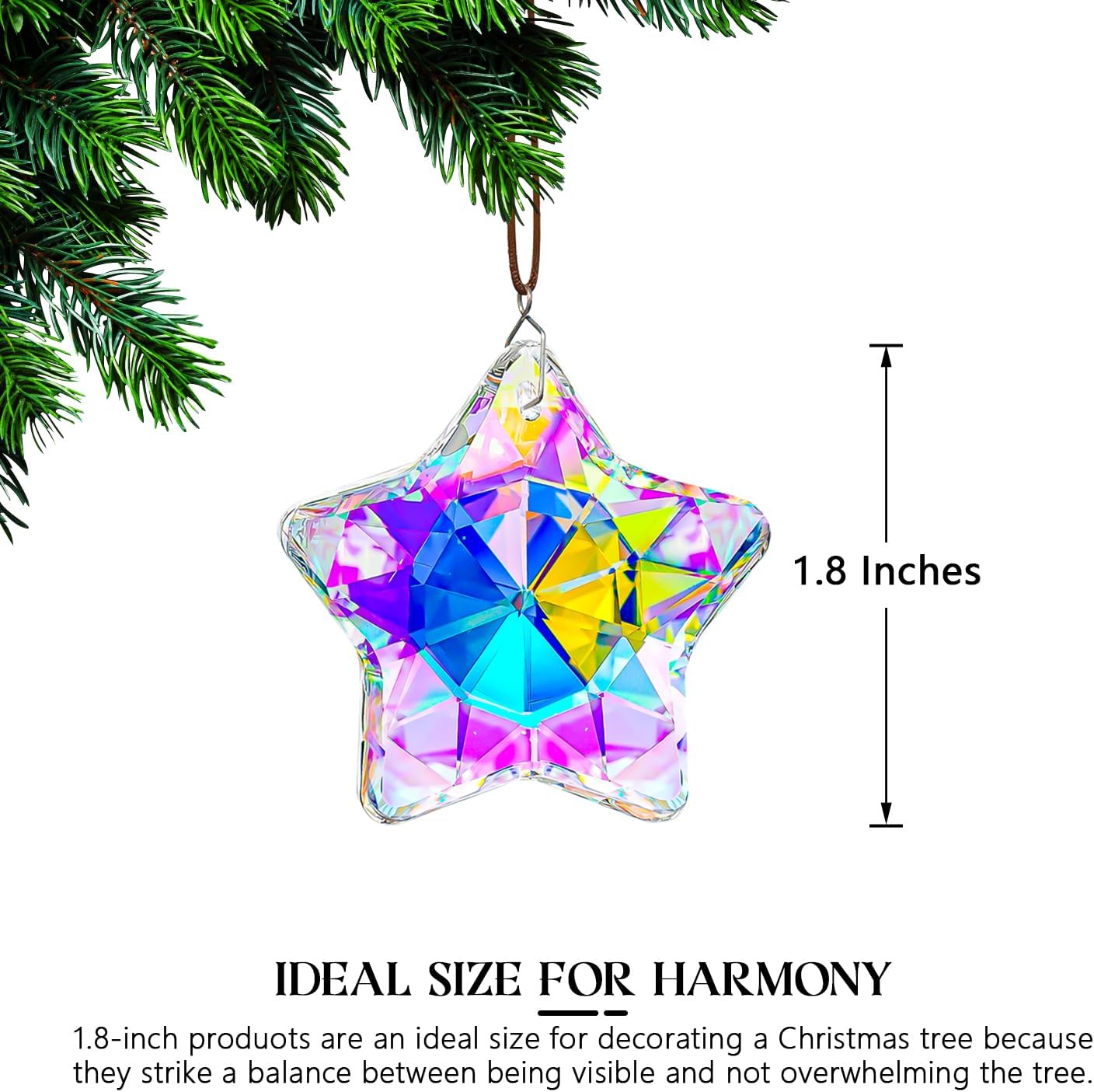 Set of 6 Crystal Stars Ornaments 1.8" Star Prisms Xmas Tree Decorations Crystal Hanging Ornament for Wedding Party Home Decor (AB Color) - Chronus