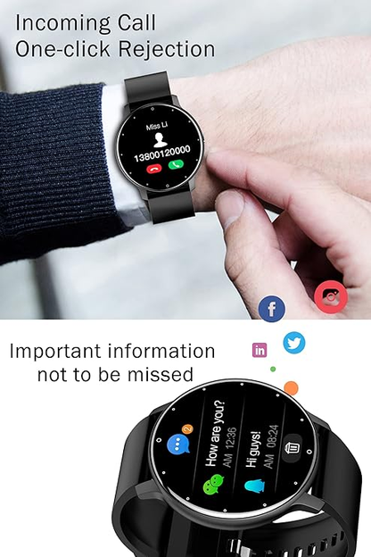 Chronus Smart Watch for Women Men, Fitness Tracker, Waterproof (Black)
