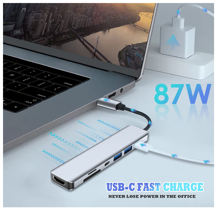 USB C Hub 7 in 1, USB C Adapter with 4K HDMI, Two USBC Ports, sliver - Chronus
