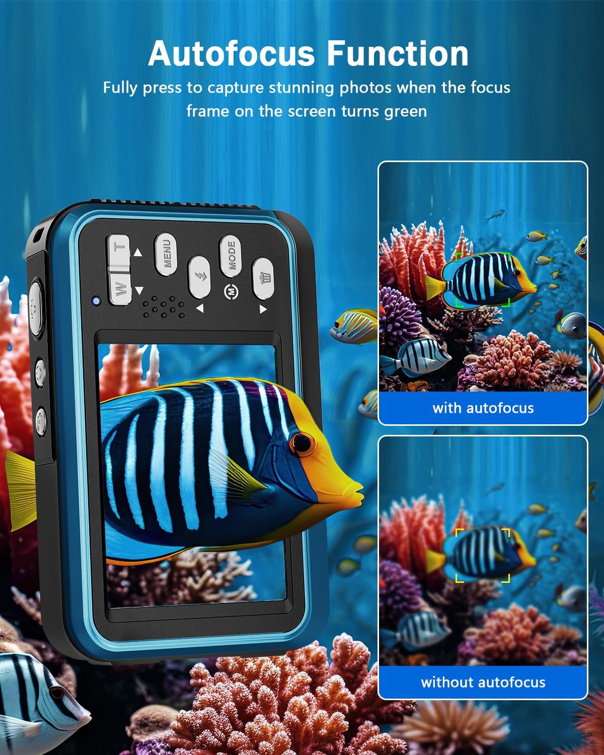 Underwater Camera, 4K Waterproof Camera, 48MP Autofocus Selfie Dual Screens, 11FT Waterproof Camera for Snorkeling, Compact Portable Digital Camera, 2 Batteries - Chronus