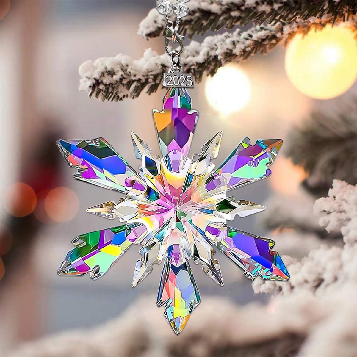 Annual Edition Crystal Christmas Ornaments, Snowflake Star Ornaments for Christmas Tree, Beautiful Colorful Ornament Gifts for Family Friends - Chronus