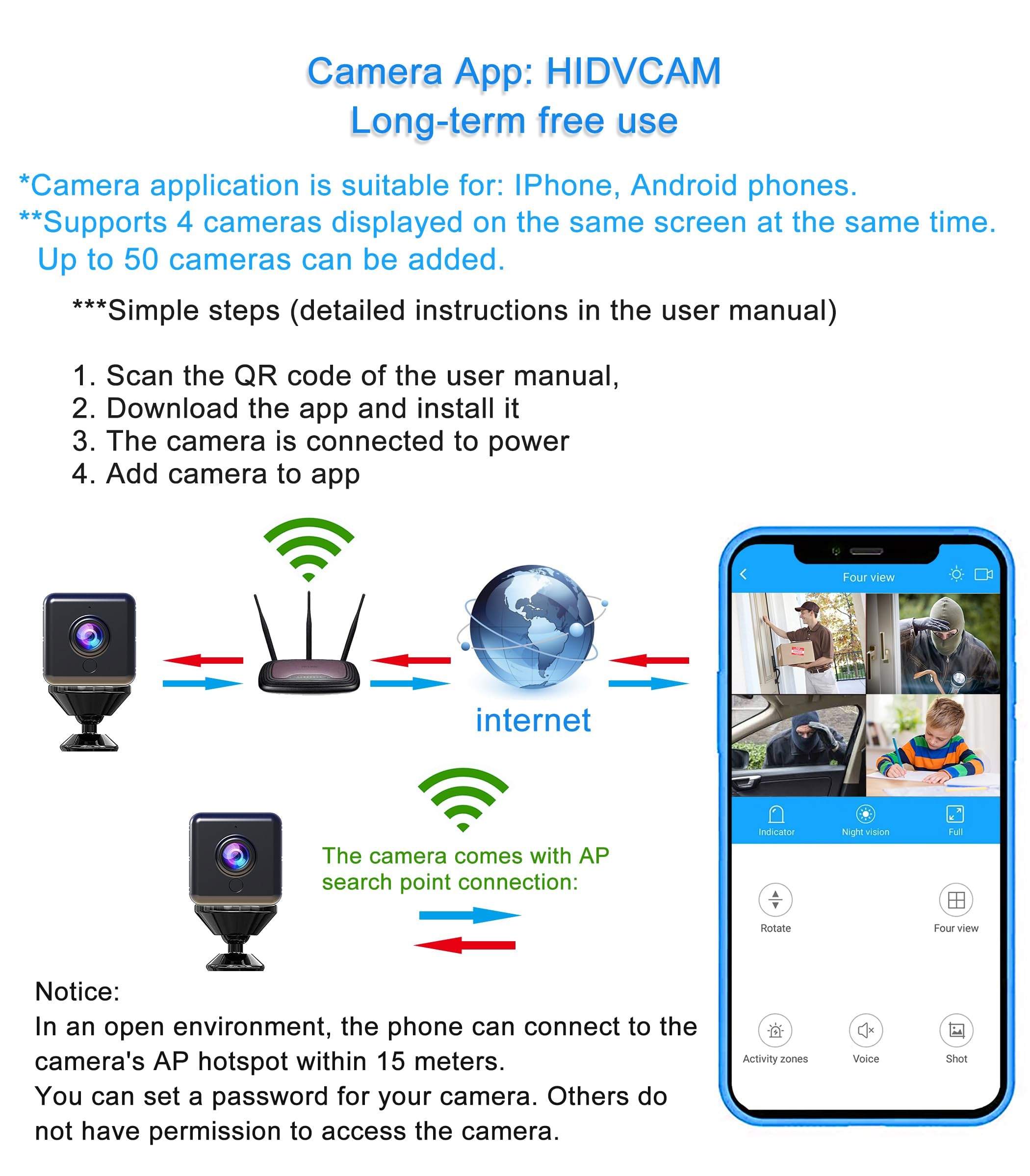 Wireless Network Camera - Built-in Battery, Continuous Recording(Black) - Chronus