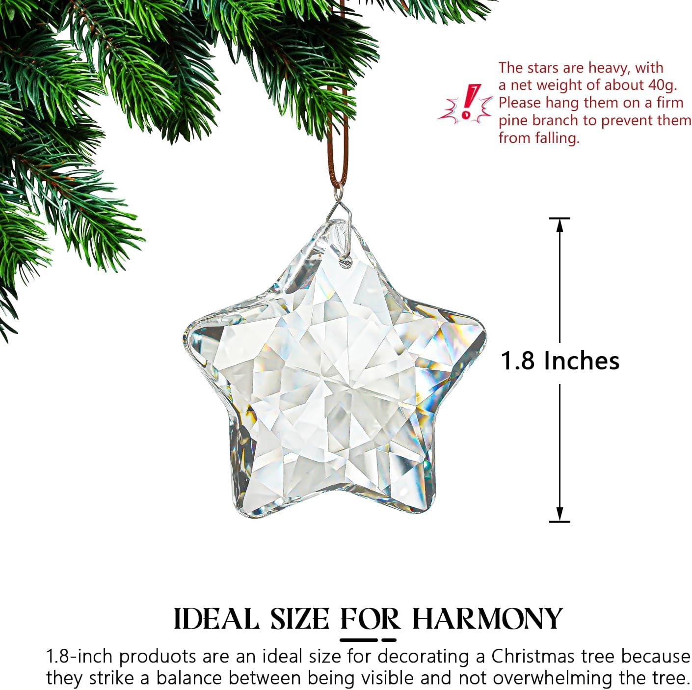 Set of 6 Crystal Glass Christmas Ornaments Clear Faceted Glass Christmas Star Crystal Hanging Ornaments for Xmas Tree Winter New Year Party Supplies - Chronus