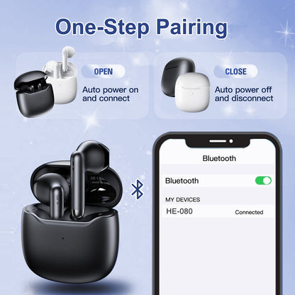 2 Pack Wireless Earbuds Bluetooth 5.3, Black & White HiFi Earphones, Noise Cancelling, 32Hrs Playtime, IP7 Waterproof, Gift for Couples