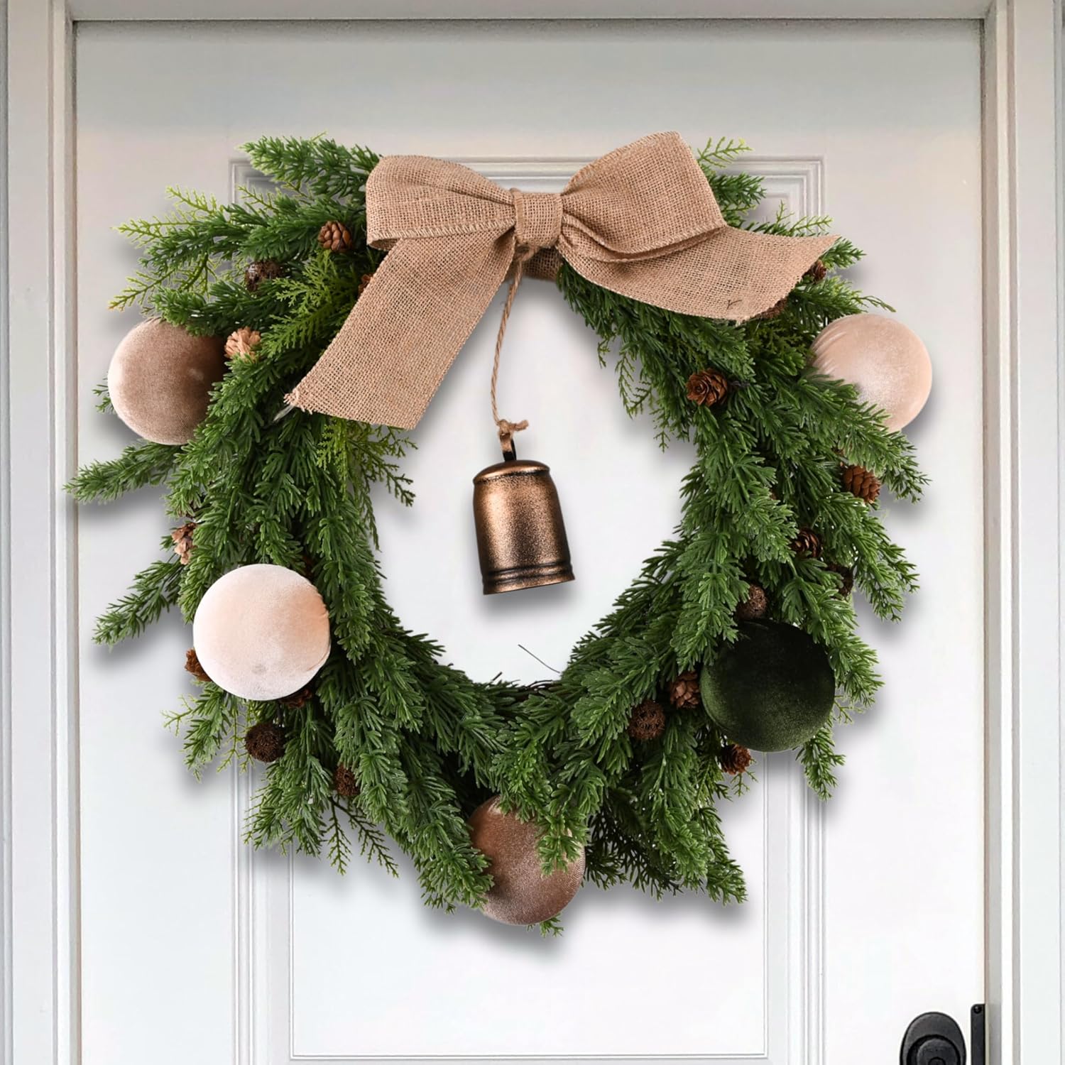 Christmas Tree Ornaments Velvet Balls - Pack of 15pcs Shatterproof Xmas Bulbs Decorations Set - Multicolor Green Brown Neutral, 80mm 3.15 inch - Chronus