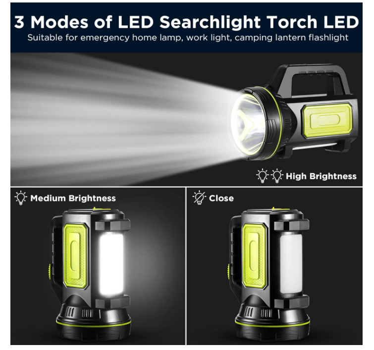 Super Bright LED Searchlight Flashlight, Waterproof, Lantern for Camping, Black - Chronus