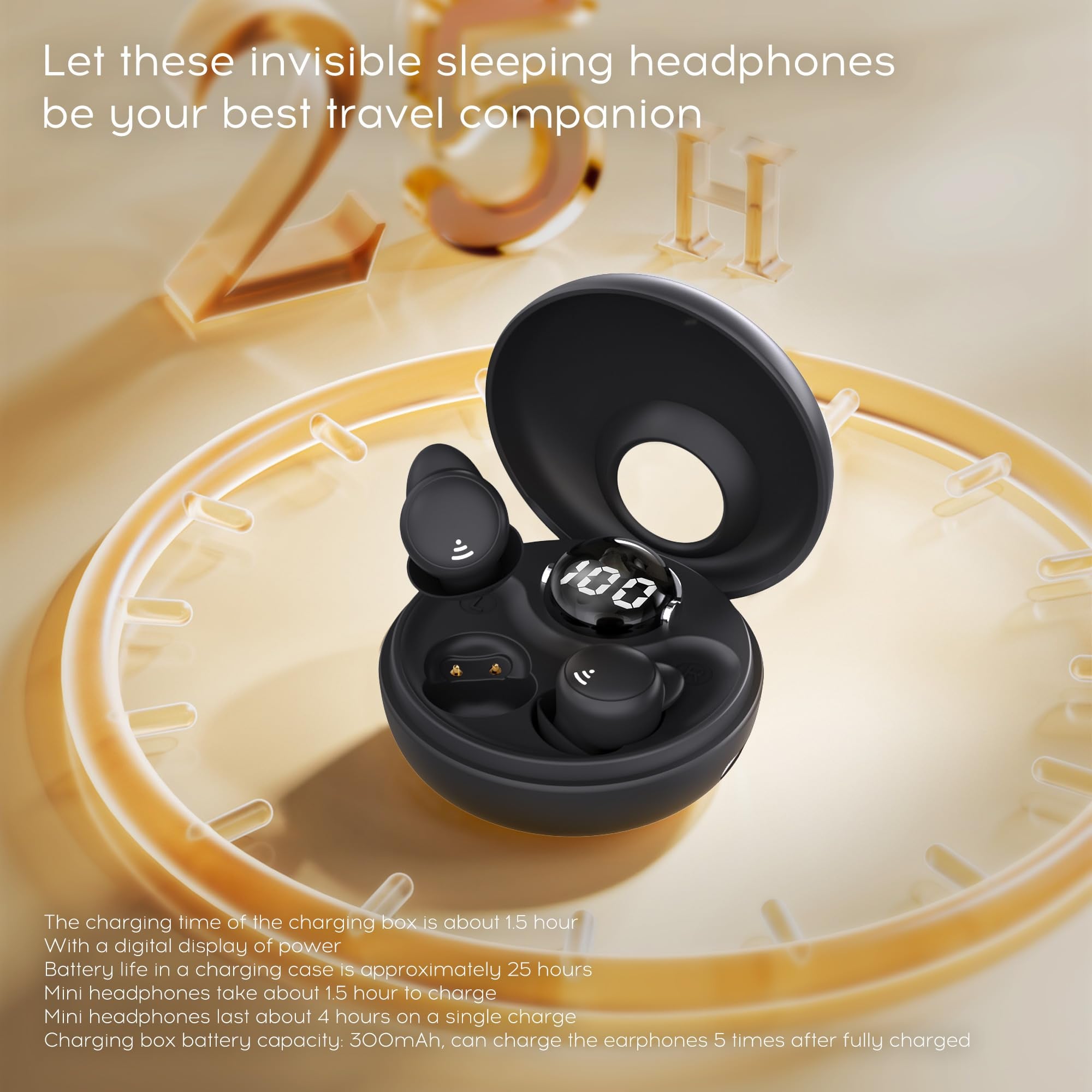 Sleeping Earplugs for Side Sleepers, Mini Invisible Wireless Bluetooth 5.3 Micro Sleeping Noise Cancelling Headphones - Chronus