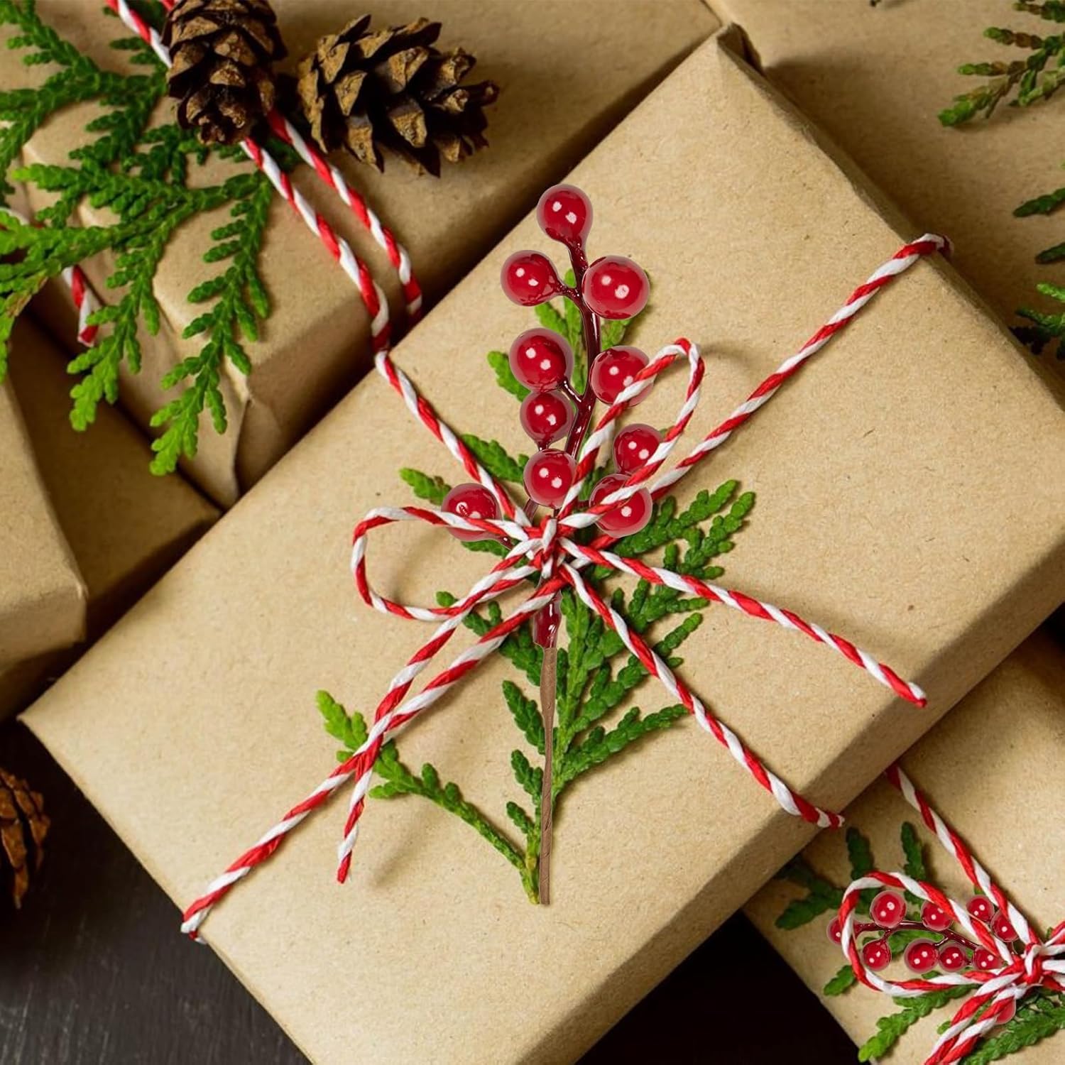 32 Pack Christmas Tree Decorations, Artificial Red Berry Stems 6.5 Inch Christmas Berry Picks with Holly Berries for Xmas Winter Holiday Home DIY Ornaments - Chronus