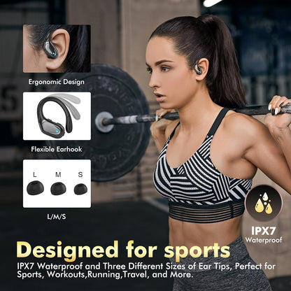 Wireless Earbuds Bluetooth Headphones 80hrs Playback Ear Buds Power Display with Noise Canceling Mic with Ear Hooks for Sports/Workout/Running