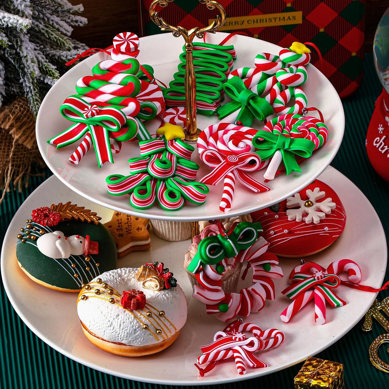 16Pcs Christmas Lollipop Ornaments, Colorful Mini Candy Cane Hanging Ornaments Polymer Clay Peppermint Pendants for Xmas Tree Party Home Decorations(Various colors) - Chronus