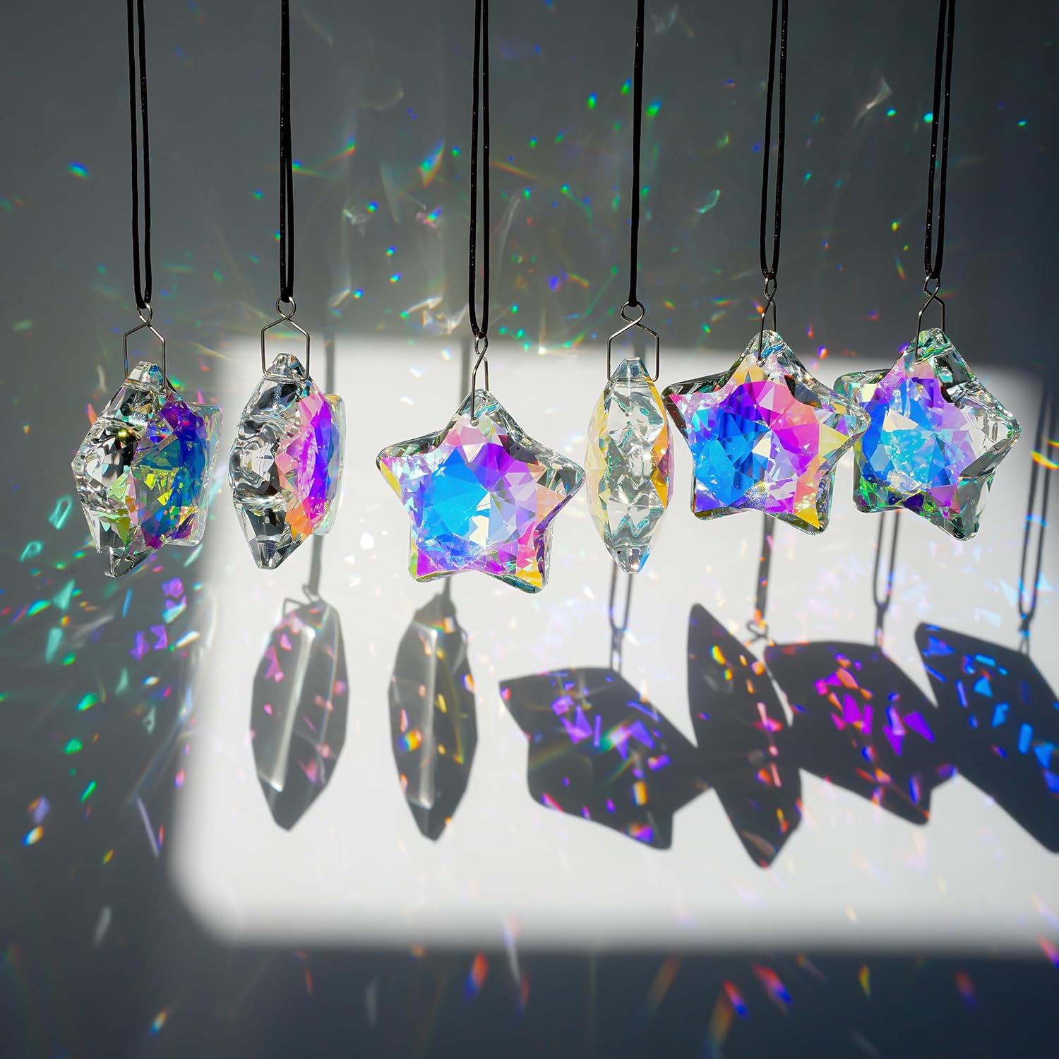 Set of 6 Crystal Stars Ornaments 1.8" Star Prisms Xmas Tree Decorations Crystal Hanging Ornament for Wedding Party Home Decor (AB Color) - Chronus